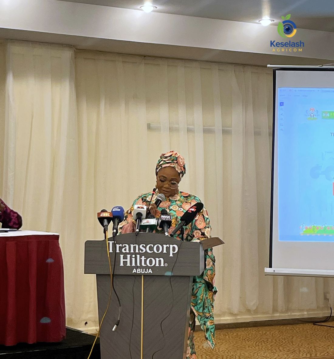 Speaker addressing the press at a food systems convening in Abuja